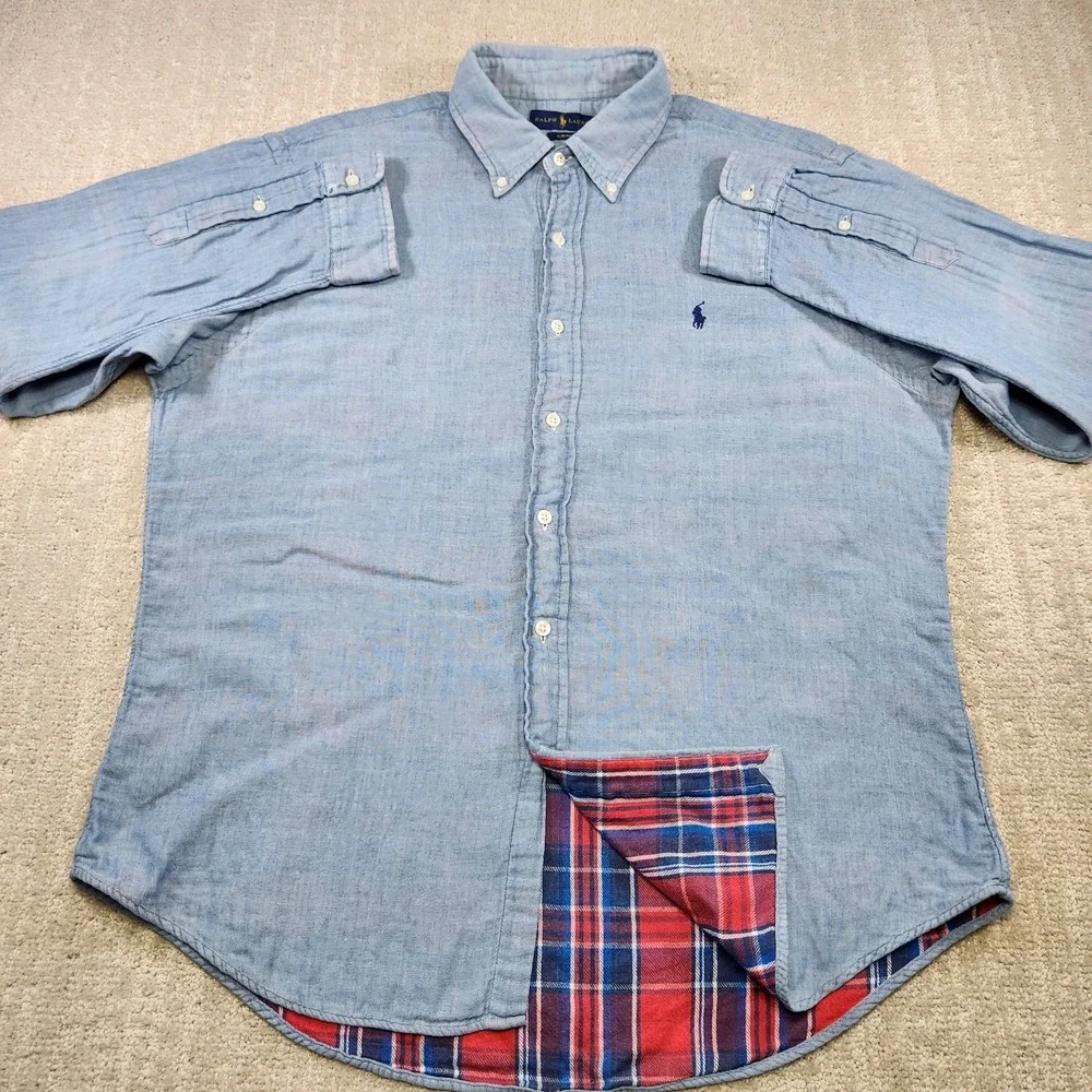 Polo Ralph Lauren Denim Shirt Men XL Slim Fit Double Face Flannel Lined Blue